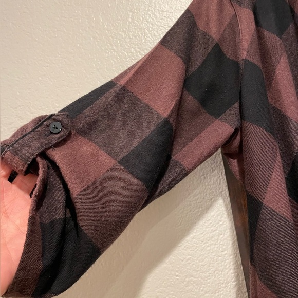 Knox Rose cascading open black and brown checkered shirt size medium - Picture 2 of 7